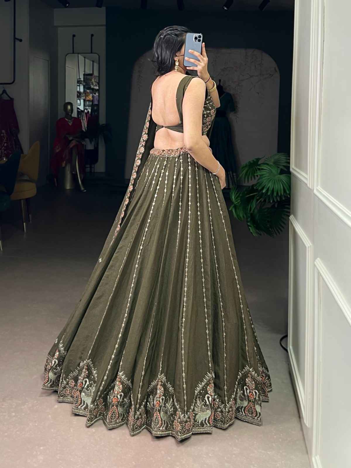 CHOCOLATE CRUSH SEQUENCE AND THREAD EMBROIDERY WORK LEHENGA CHOLI AT WHOLESALE PRICE 