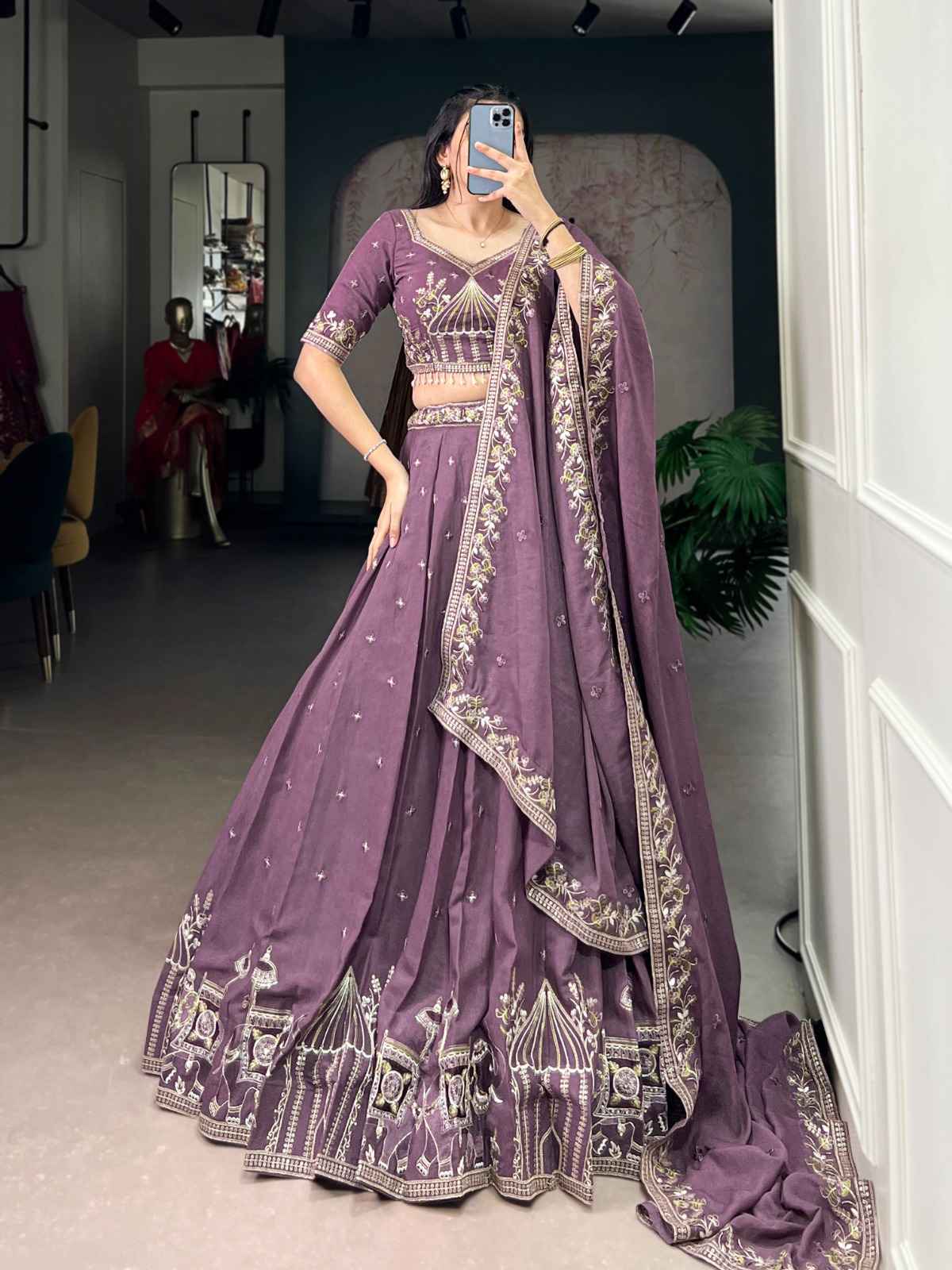 CHOCOLATE CRUSH SEQUENCE AND THREAD EMBROIDERY WORK LEHENGA CHOLI AT WHOLESALE PRICE 