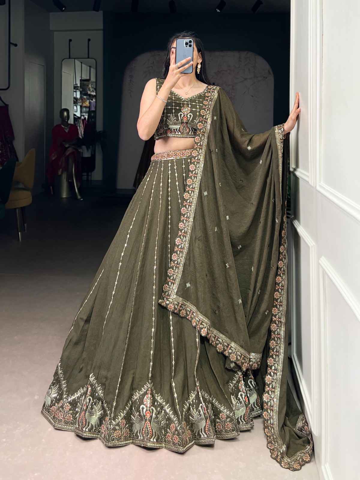 CHOCOLATE CRUSH SEQUENCE AND THREAD EMBROIDERY WORK LEHENGA CHOLI AT WHOLESALE PRICE 