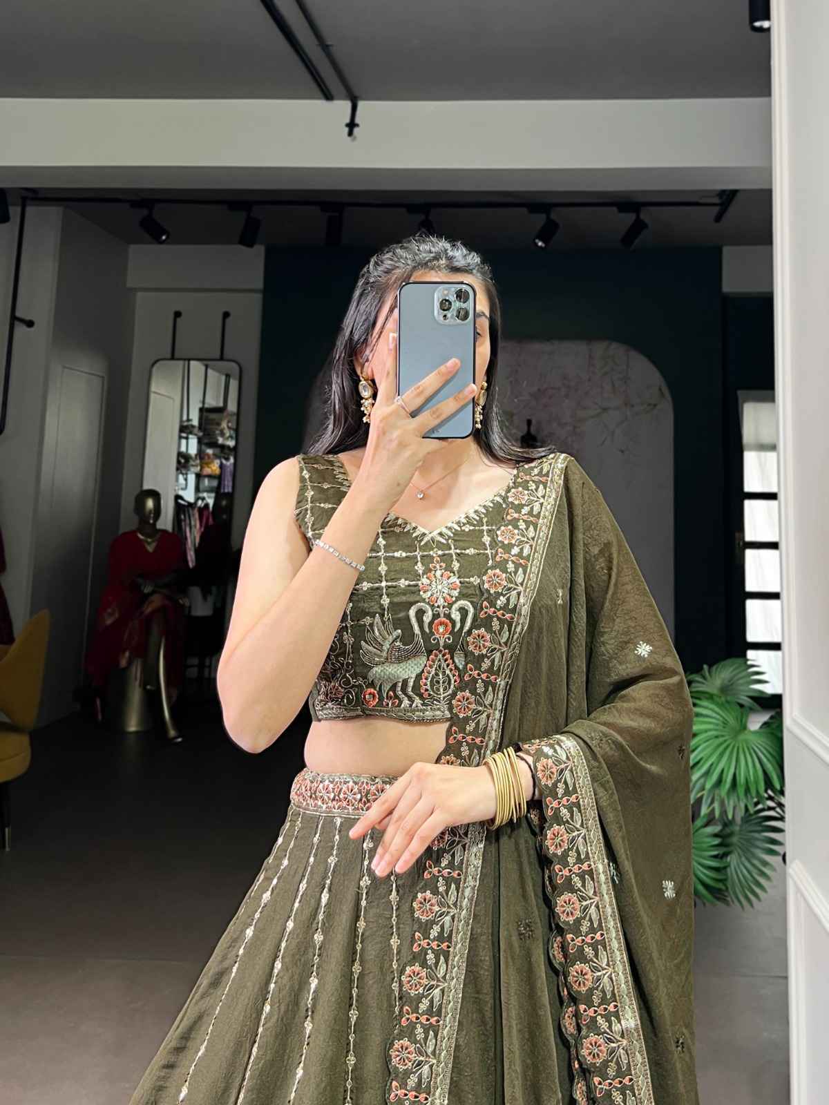 CHOCOLATE CRUSH SEQUENCE AND THREAD EMBROIDERY WORK LEHENGA CHOLI AT WHOLESALE PRICE 