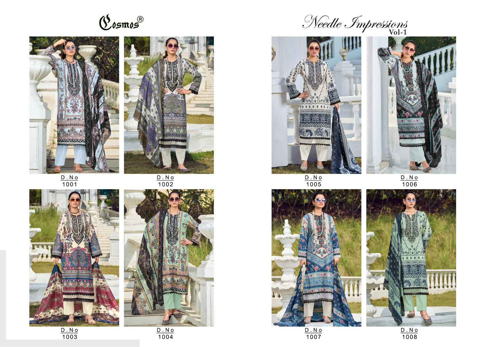 COSMOS NEEDLE IMPRESSIONS VOL-1 LAWN COTTON EMBROIDERED EID DRESS MATERIAL AT WHOLESALE PRICE