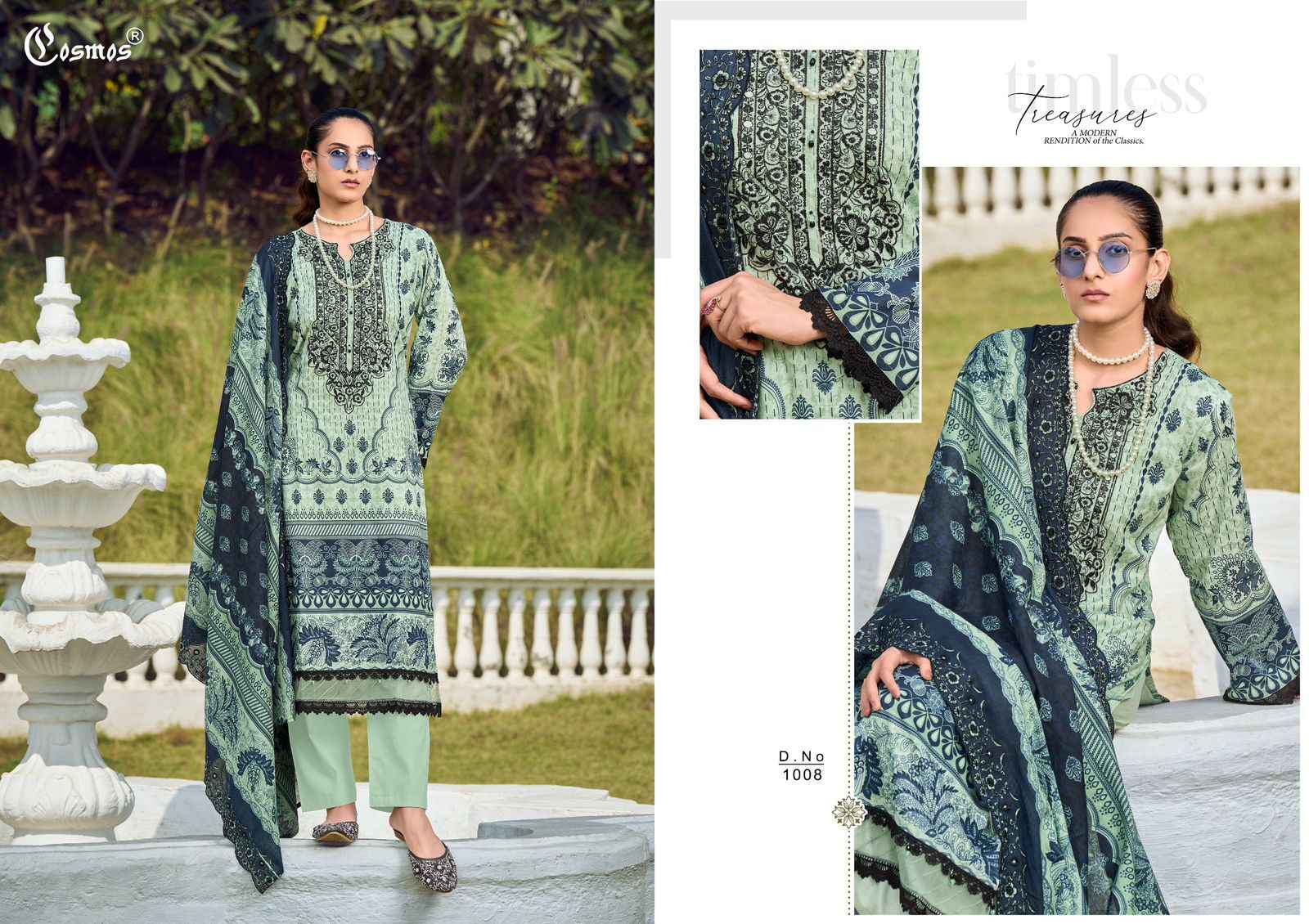 COSMOS NEEDLE IMPRESSIONS VOL-1 LAWN COTTON EMBROIDERED EID DRESS MATERIAL AT WHOLESALE PRICE