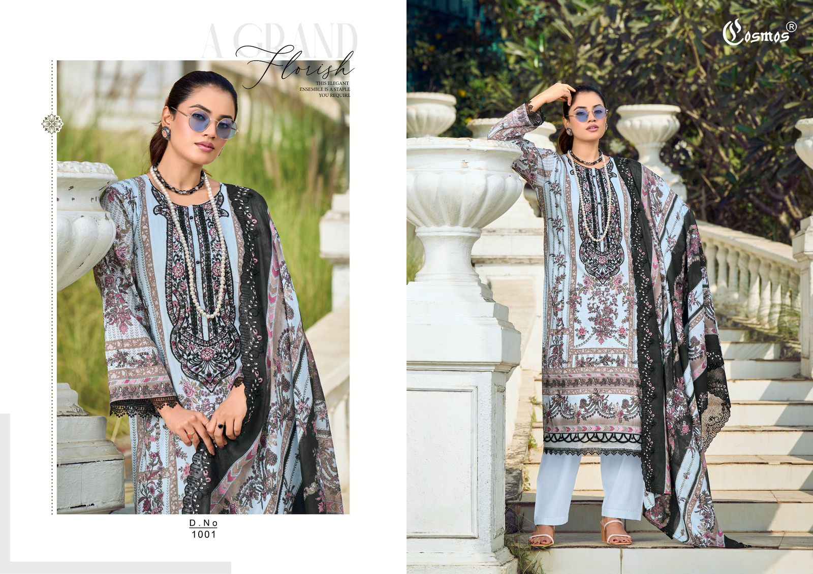 COSMOS NEEDLE IMPRESSIONS VOL-1 LAWN COTTON EMBROIDERED EID DRESS MATERIAL AT WHOLESALE PRICE