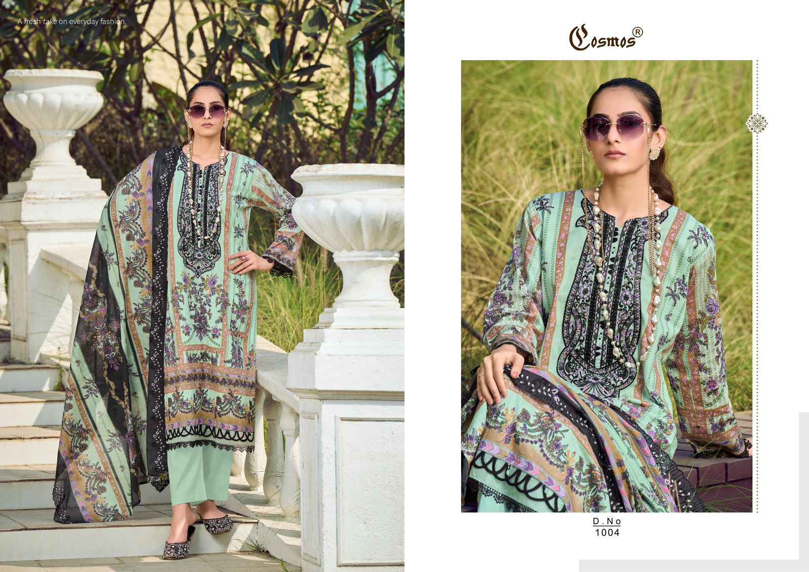 COSMOS NEEDLE IMPRESSIONS VOL-1 LAWN COTTON EMBROIDERED EID DRESS MATERIAL AT WHOLESALE PRICE