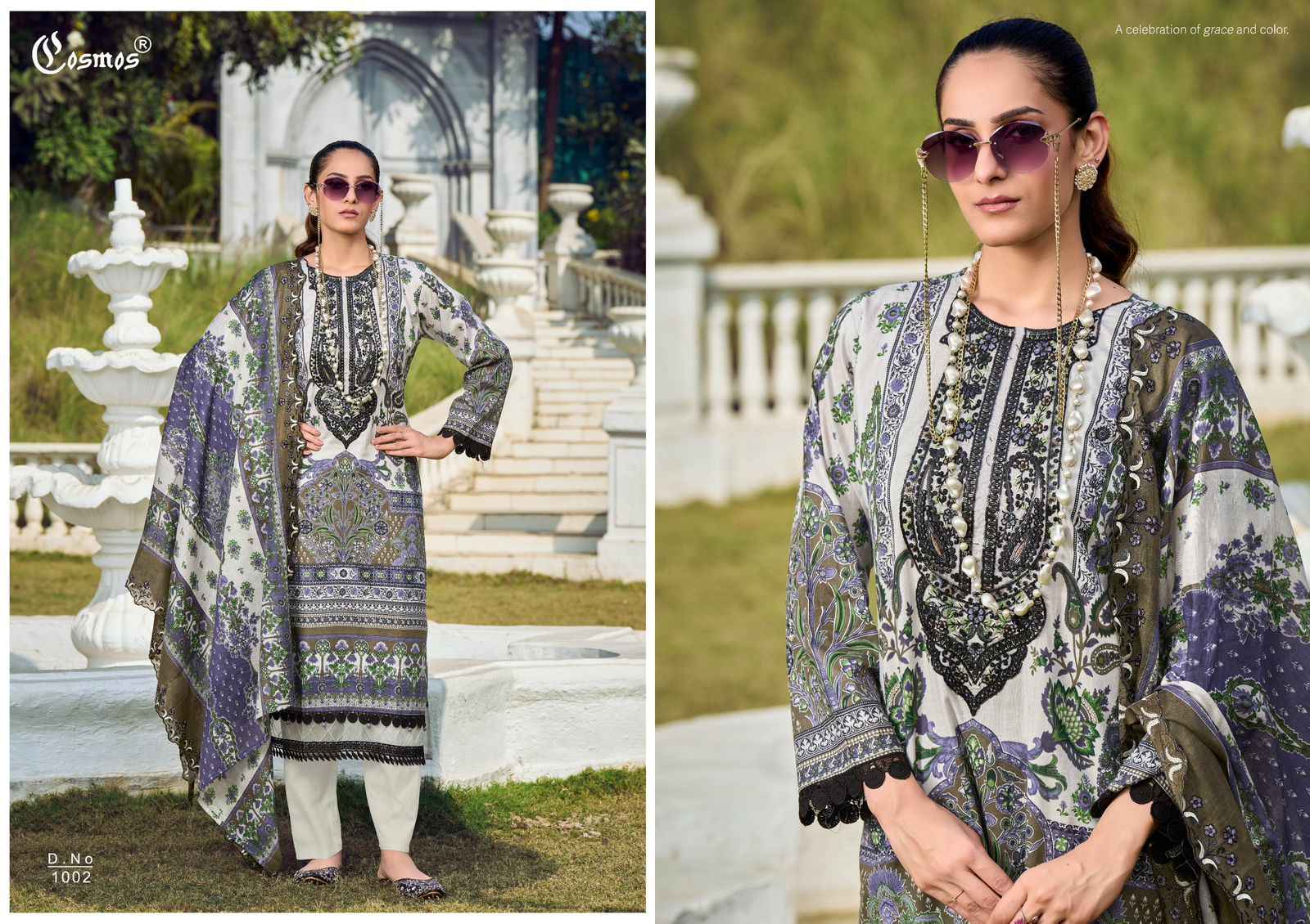 COSMOS NEEDLE IMPRESSIONS VOL-1 LAWN COTTON EMBROIDERED EID DRESS MATERIAL AT WHOLESALE PRICE