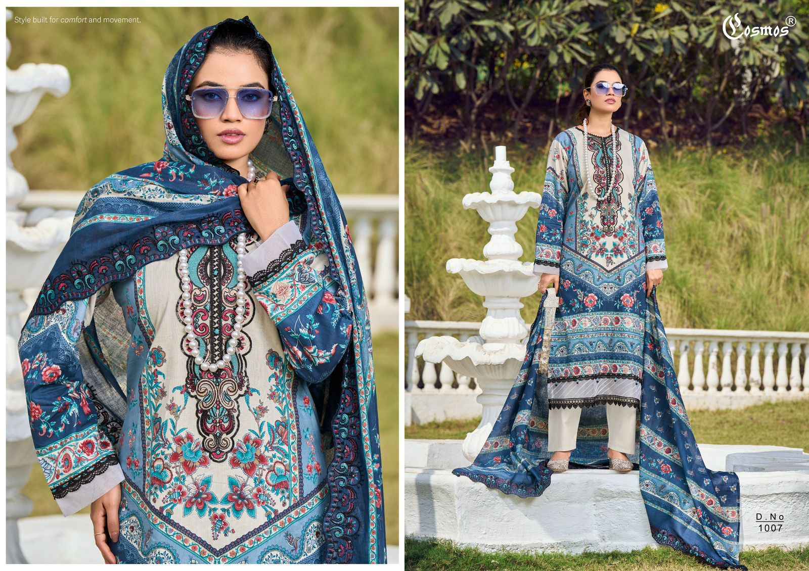 COSMOS NEEDLE IMPRESSIONS VOL-1 LAWN COTTON EMBROIDERED EID DRESS MATERIAL AT WHOLESALE PRICE