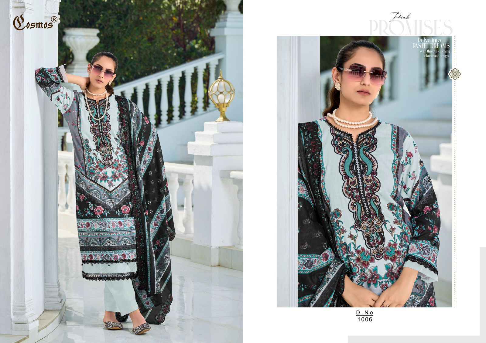 COSMOS NEEDLE IMPRESSIONS VOL-1 LAWN COTTON EMBROIDERED EID DRESS MATERIAL AT WHOLESALE PRICE