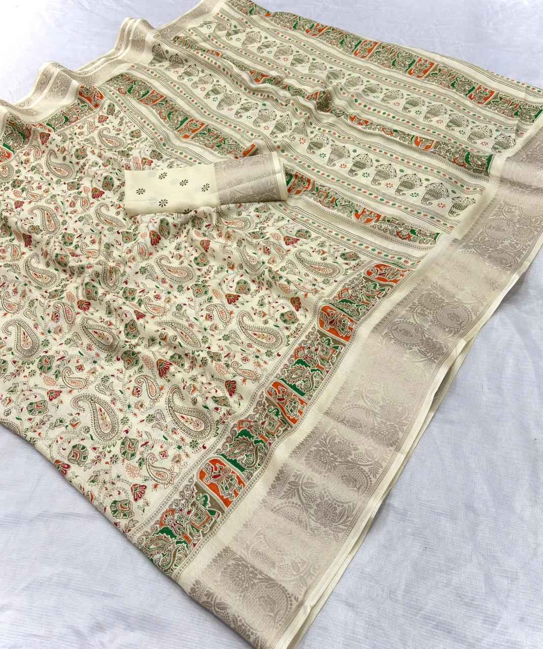 DOLA SILK KALAMKARI PRINT JACQUARD BORDER SAREE AT WHOLESALE PRICE  