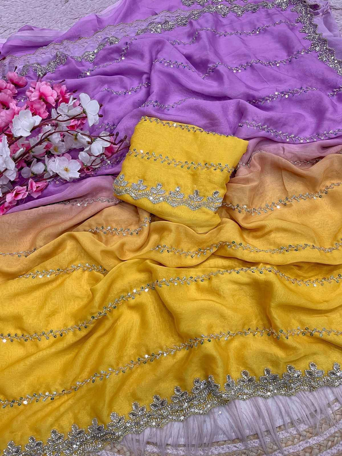 FANDY SATTIN PEDDING SEQUENCE BEEDS WORK SAREE AT WHOLESALE PRICE