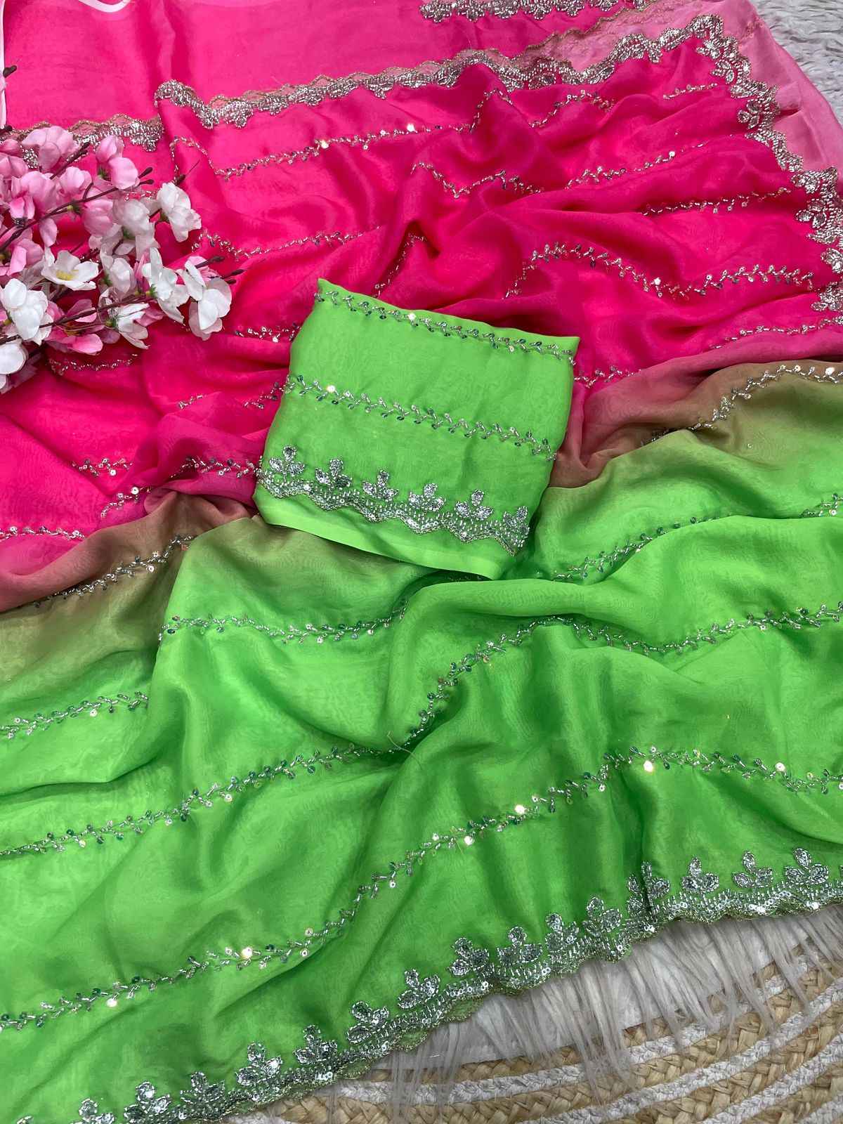 FANDY SATTIN PEDDING SEQUENCE BEEDS WORK SAREE AT WHOLESALE PRICE