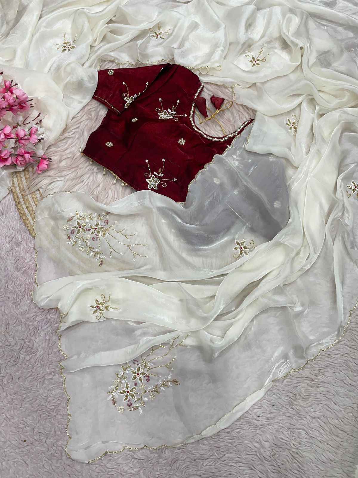 FANDY SATTIN KHATLI CUT DANA HANDWORK SAREE AT WHOLESALE PRICE