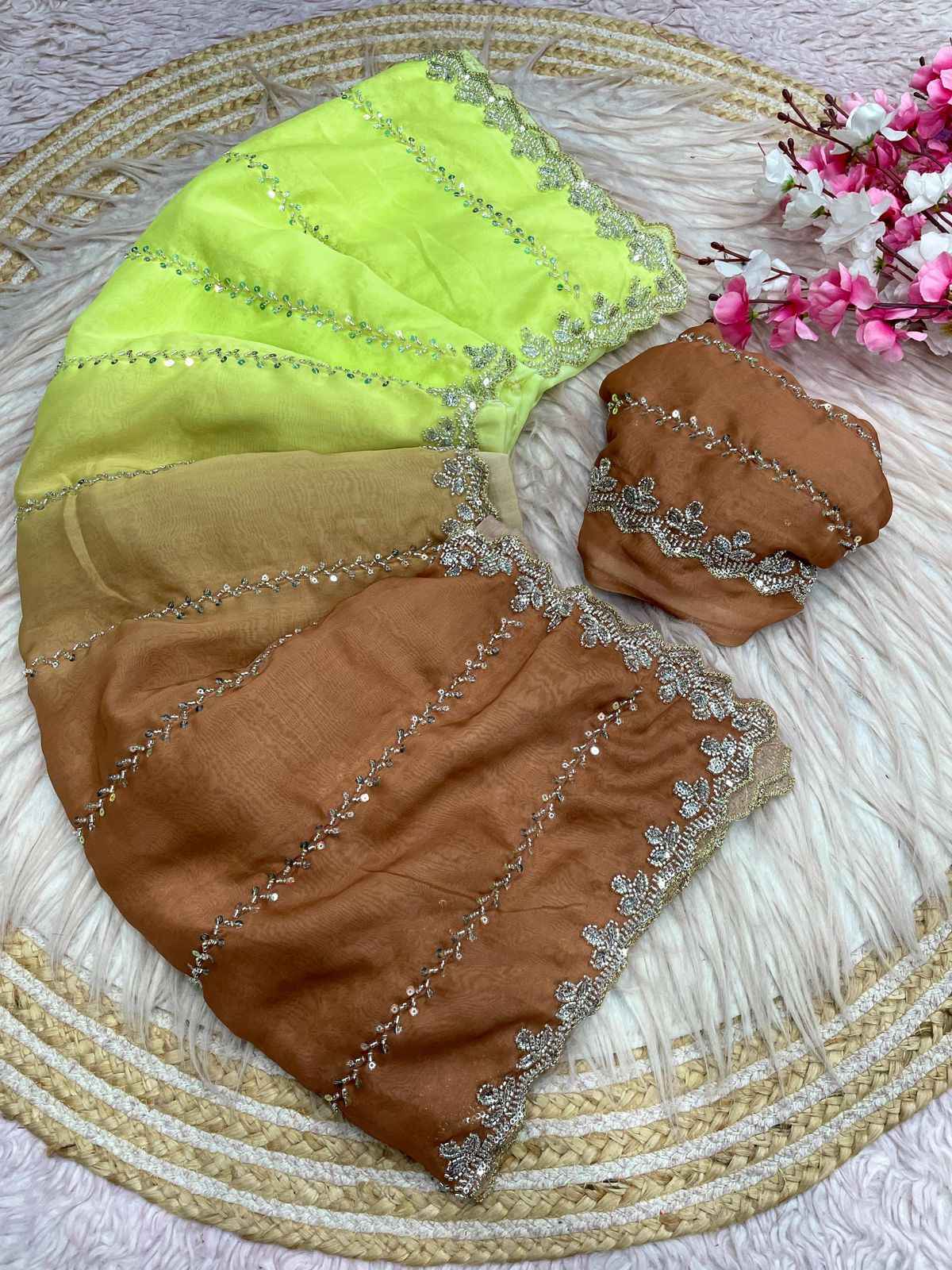 FANDY SATTIN PEDDING SEQUENCE BEEDS WORK SAREE AT WHOLESALE PRICE