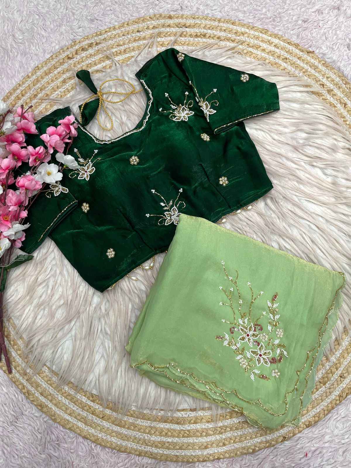 FANDY SATTIN KHATLI CUT DANA HANDWORK SAREE AT WHOLESALE PRICE