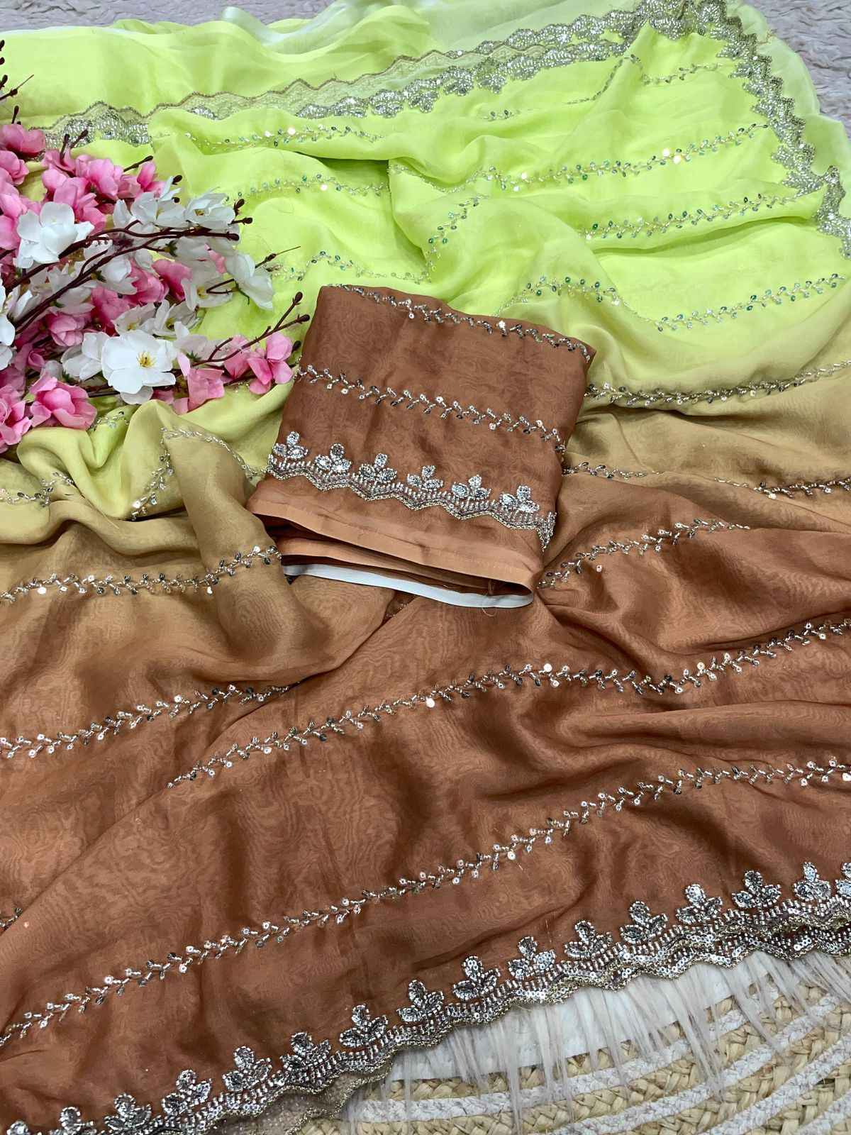 FANDY SATTIN PEDDING SEQUENCE BEEDS WORK SAREE AT WHOLESALE PRICE