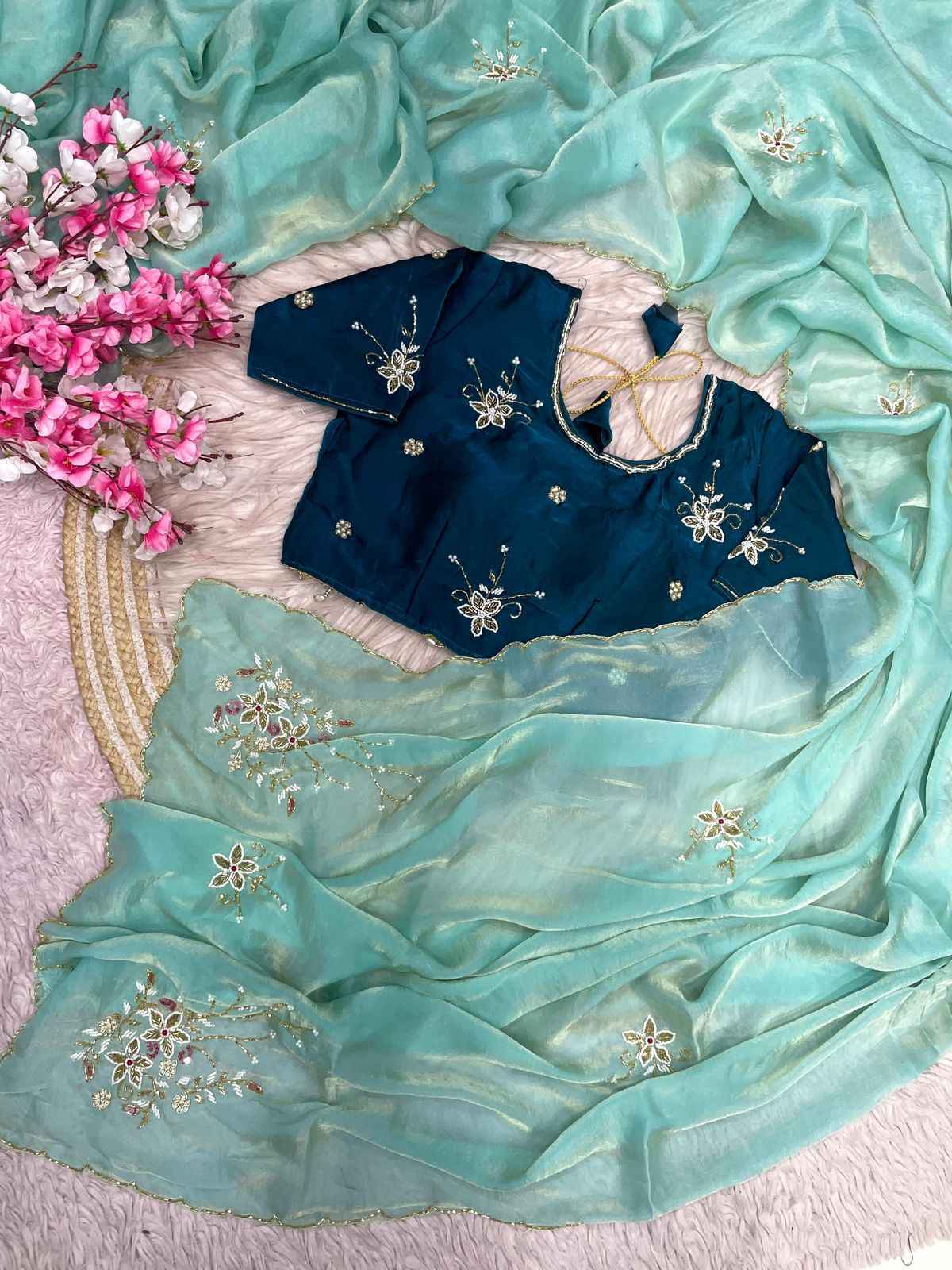 FANDY SATTIN KHATLI CUT DANA HANDWORK SAREE AT WHOLESALE PRICE