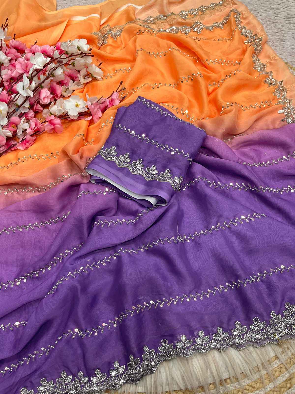 FANDY SATTIN PEDDING SEQUENCE BEEDS WORK SAREE AT WHOLESALE PRICE