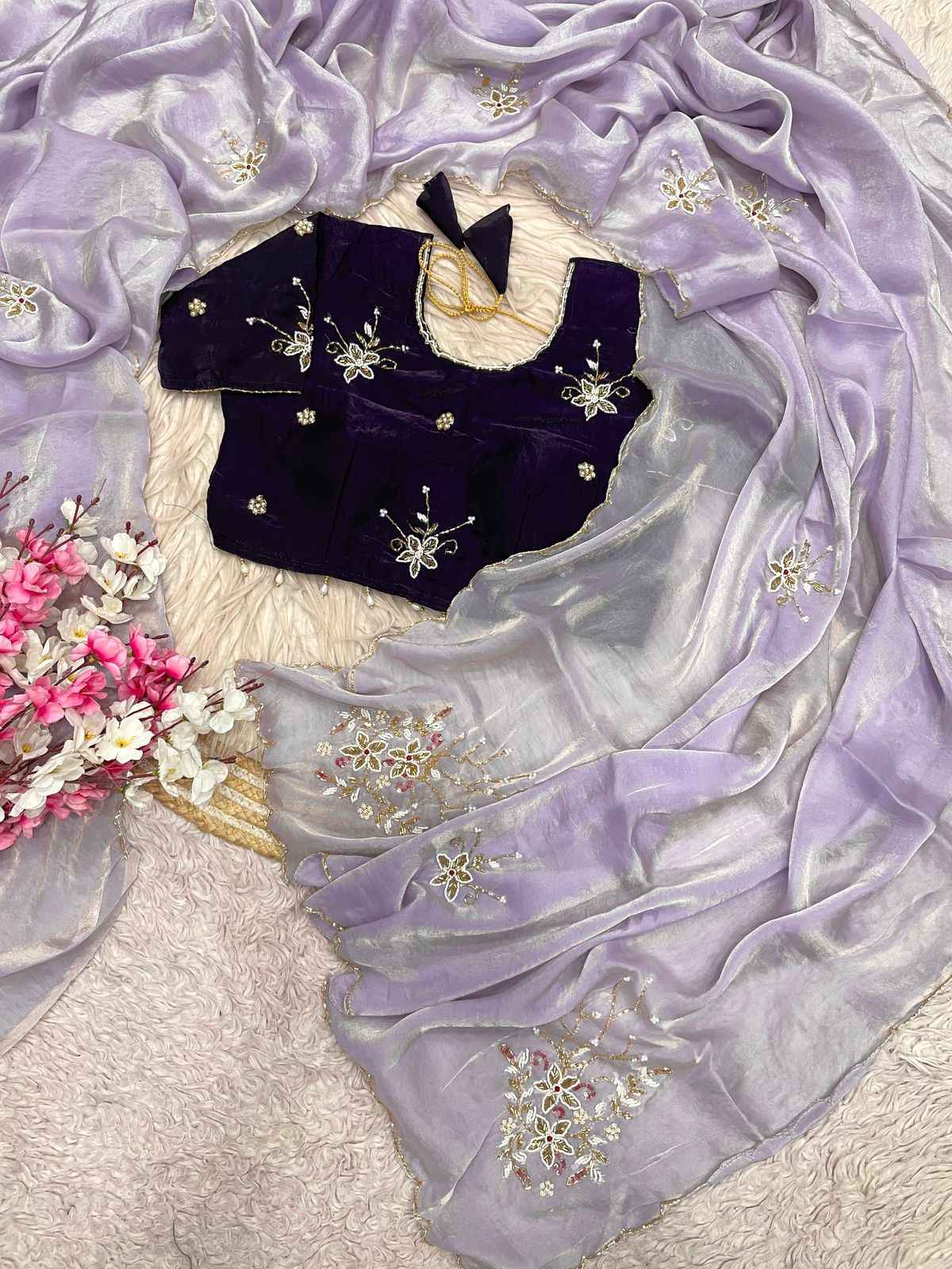 FANDY SATTIN KHATLI CUT DANA HANDWORK SAREE AT WHOLESALE PRICE