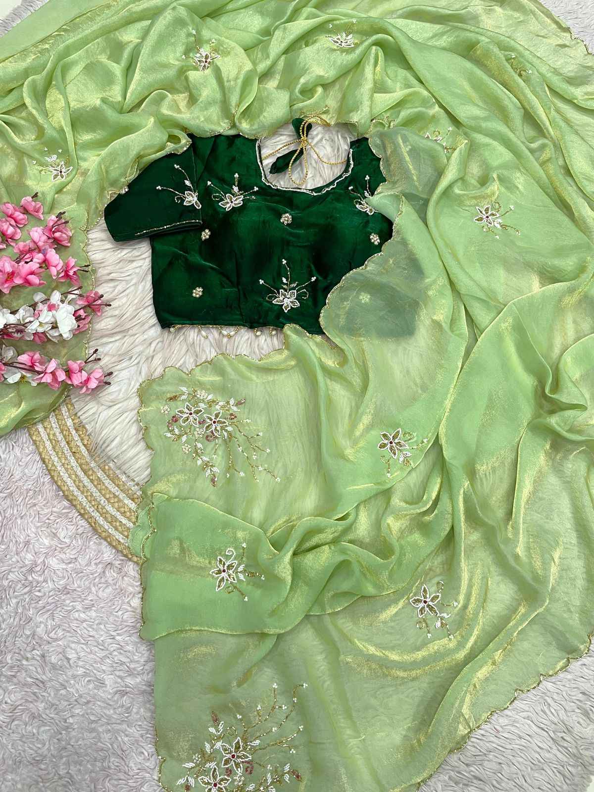 FANDY SATTIN KHATLI CUT DANA HANDWORK SAREE AT WHOLESALE PRICE