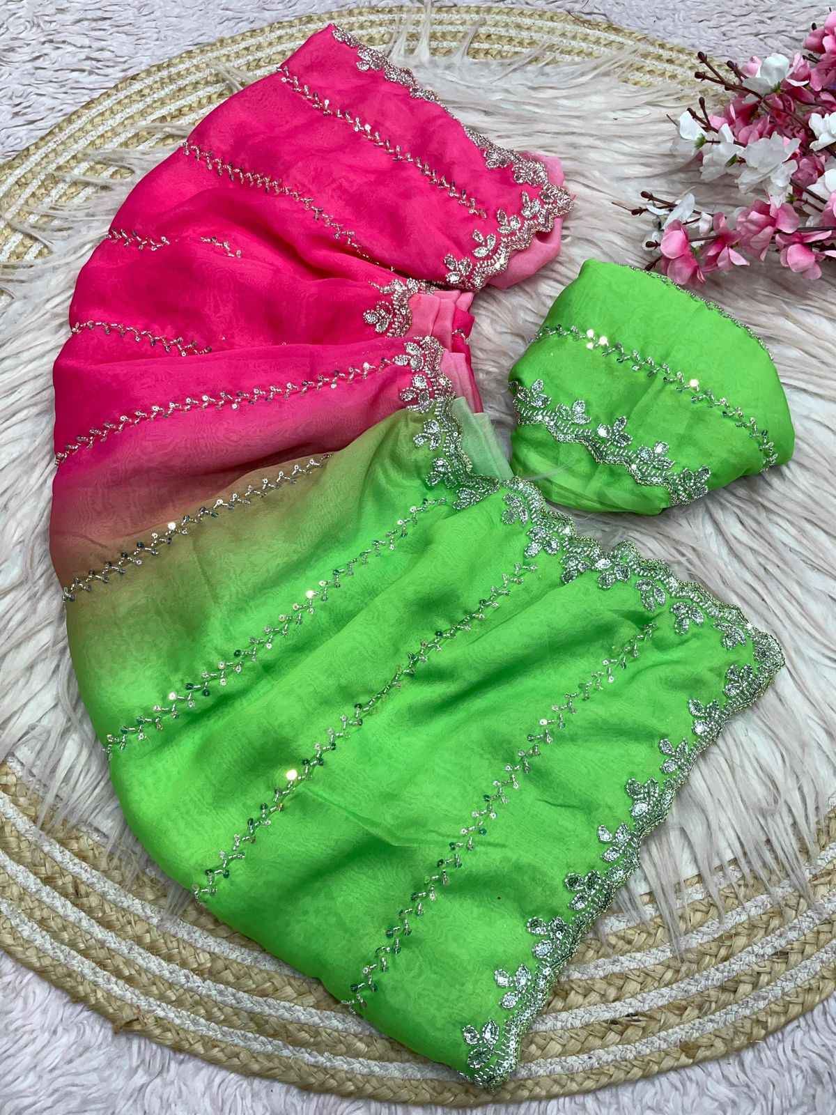 FANDY SATTIN PEDDING SEQUENCE BEEDS WORK SAREE AT WHOLESALE PRICE