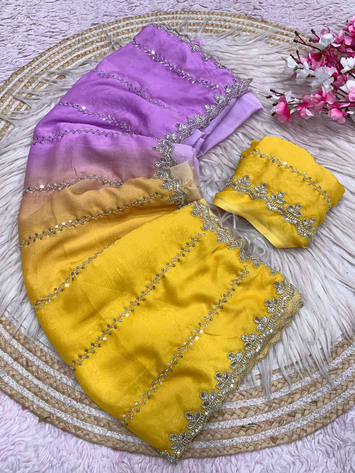 FANDY SATTIN PEDDING SEQUENCE BEEDS WORK SAREE AT WHOLESALE PRICE