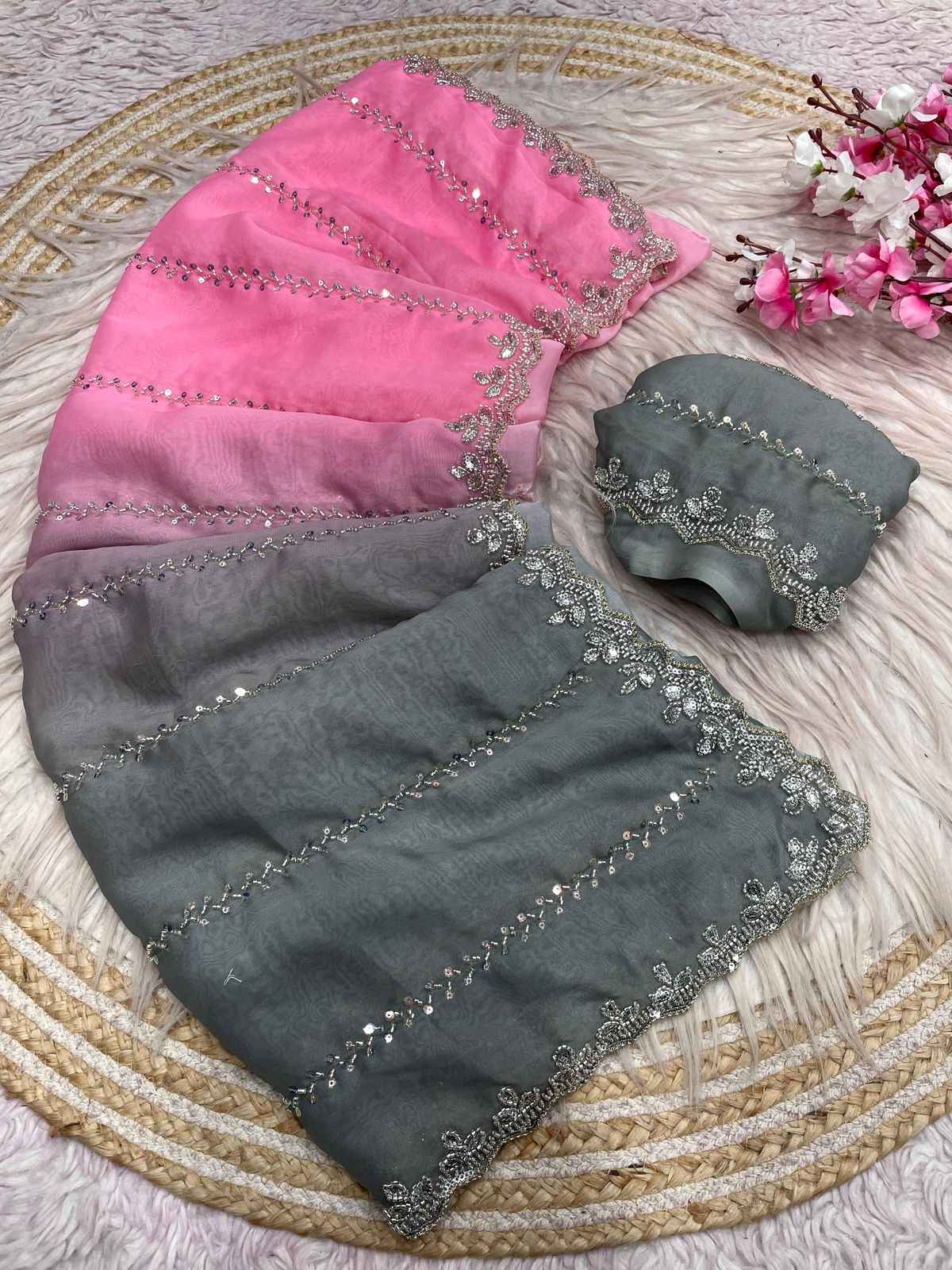 FANDY SATTIN PEDDING SEQUENCE BEEDS WORK SAREE AT WHOLESALE PRICE