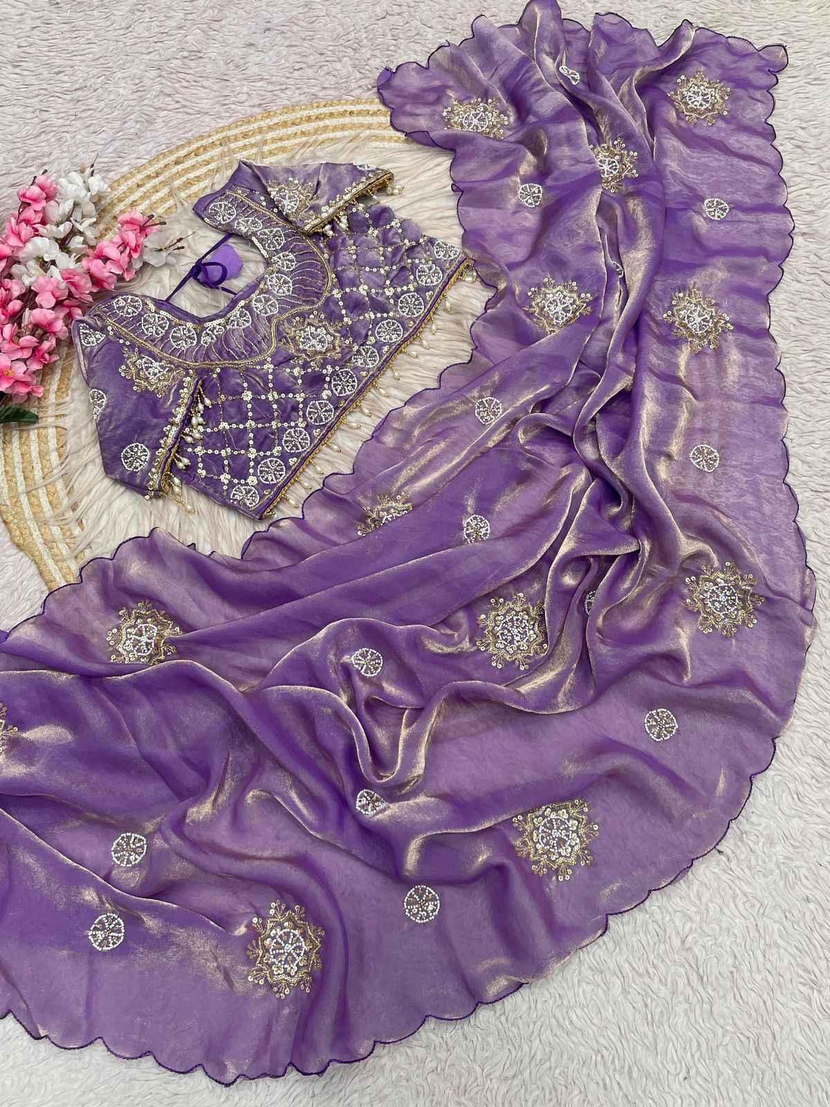 FANDY SATTIN KHATLI BEEDS WORK SAREE AT WHOLESALE PRICE  
