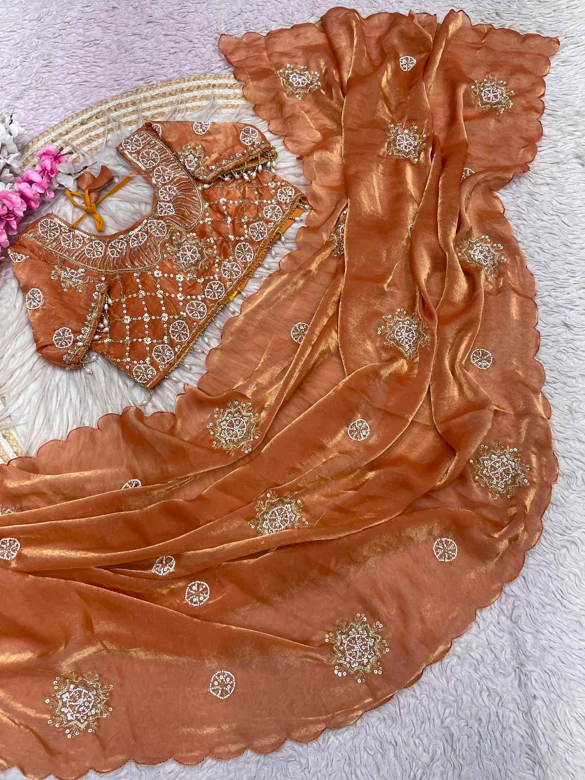 FANDY SATTIN KHATLI BEEDS WORK SAREE AT WHOLESALE PRICE  