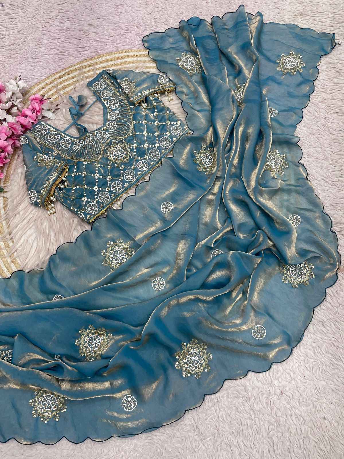 FANDY SATTIN KHATLI BEEDS WORK SAREE AT WHOLESALE PRICE  