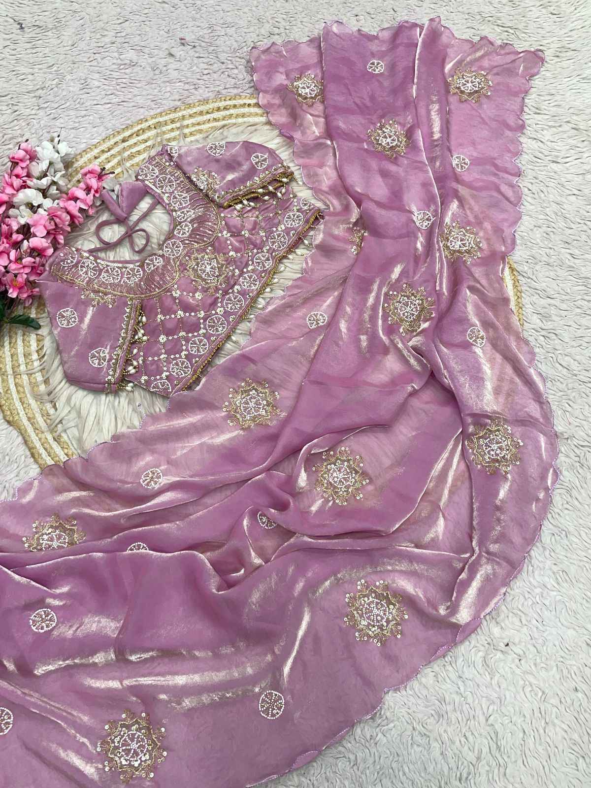 FANDY SATTIN KHATLI BEEDS WORK SAREE AT WHOLESALE PRICE  