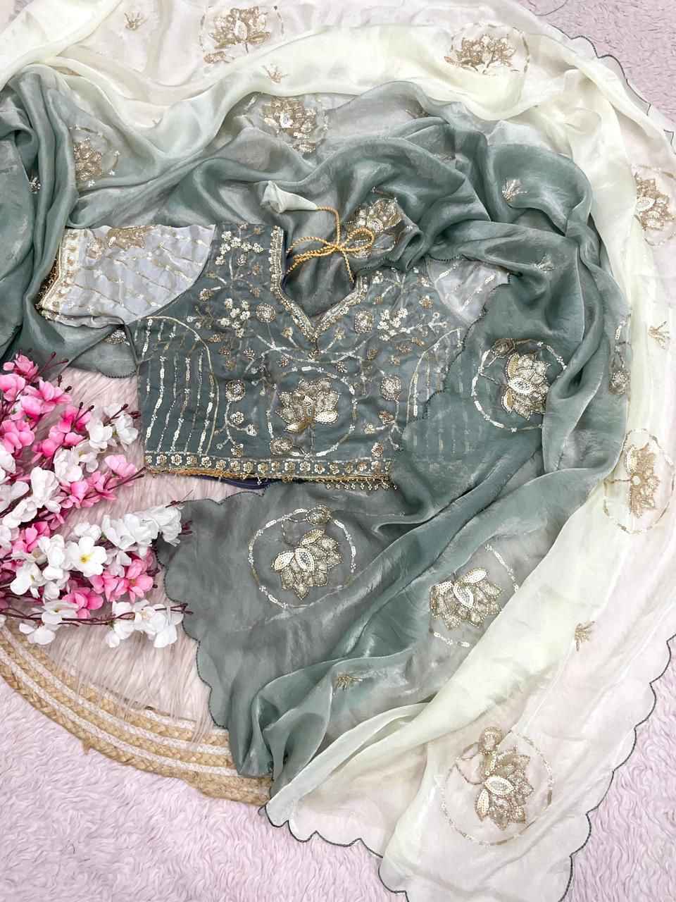 FANDY SATTIN PAIDING KHATLI  BEEDS WORK SAREE AT WHOLESALE PRICE