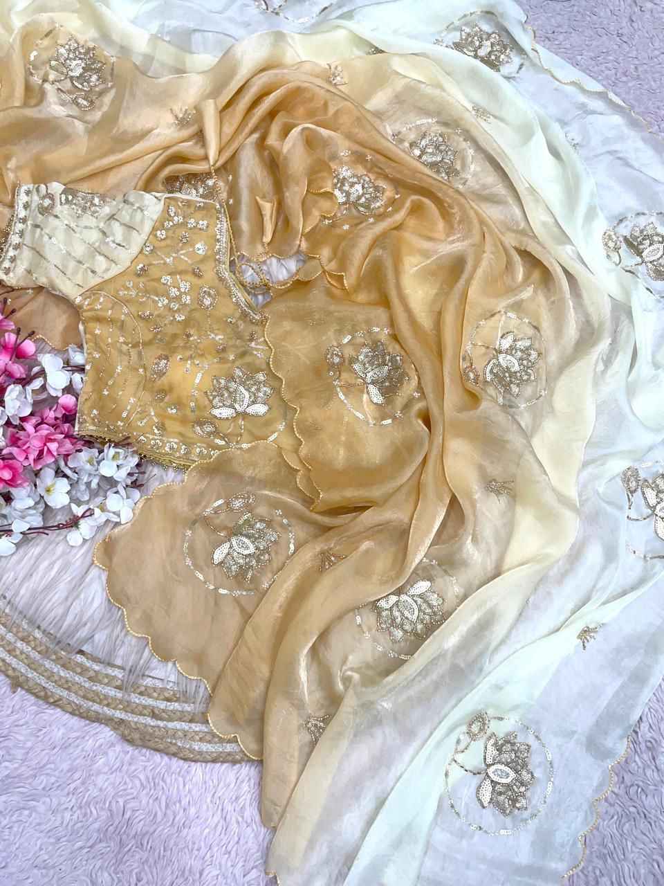 FANDY SATTIN PAIDING KHATLI  BEEDS WORK SAREE AT WHOLESALE PRICE