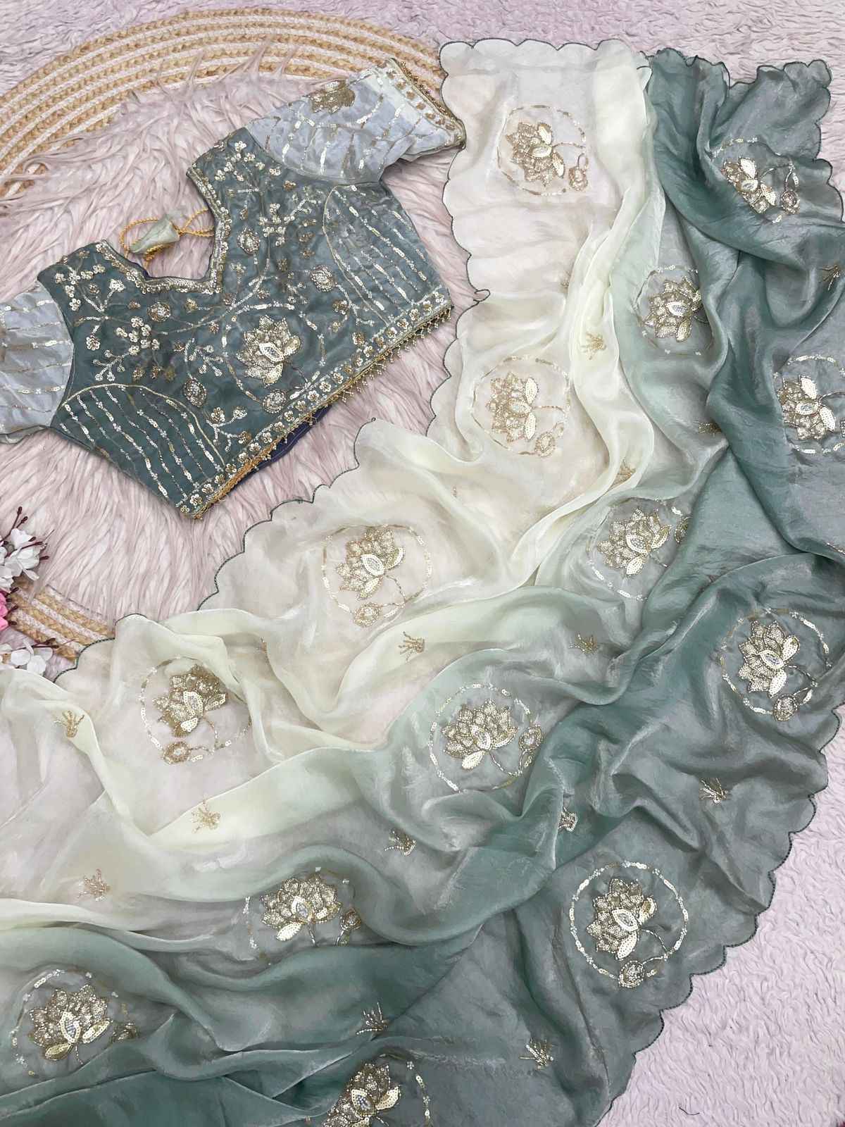 FANDY SATTIN PAIDING KHATLI  BEEDS WORK SAREE AT WHOLESALE PRICE