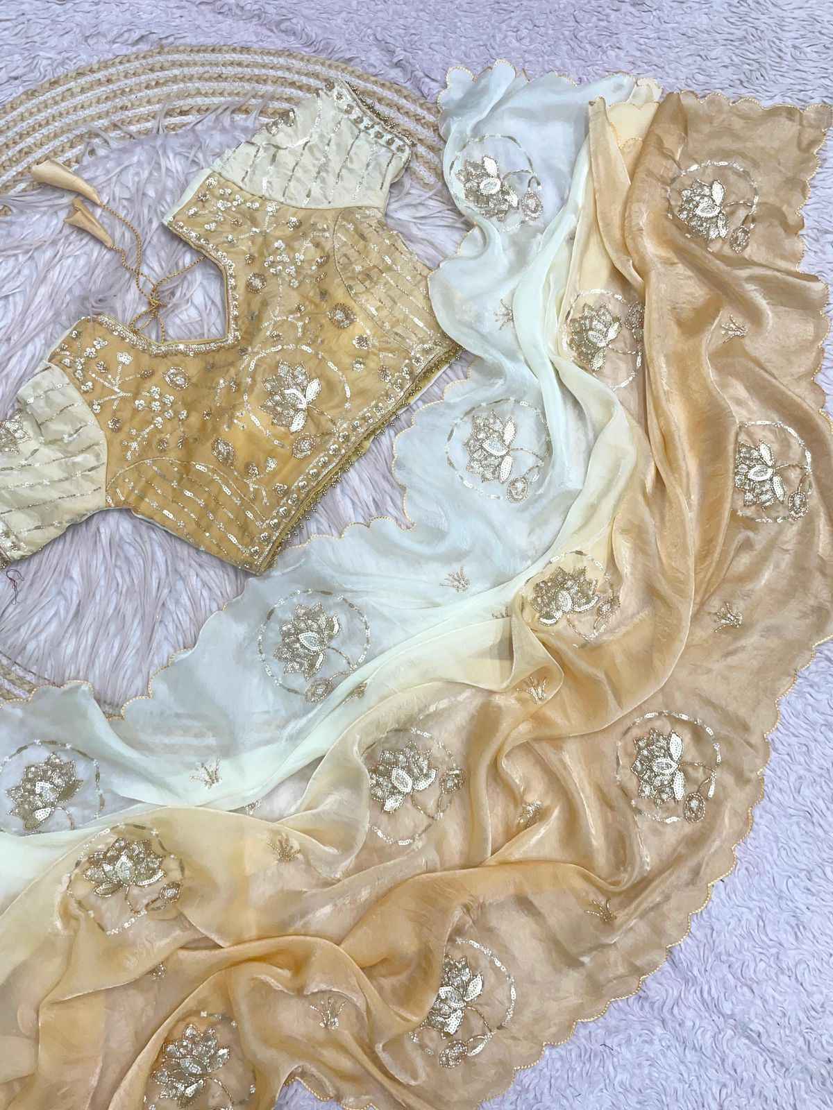 FANDY SATTIN PAIDING KHATLI  BEEDS WORK SAREE AT WHOLESALE PRICE