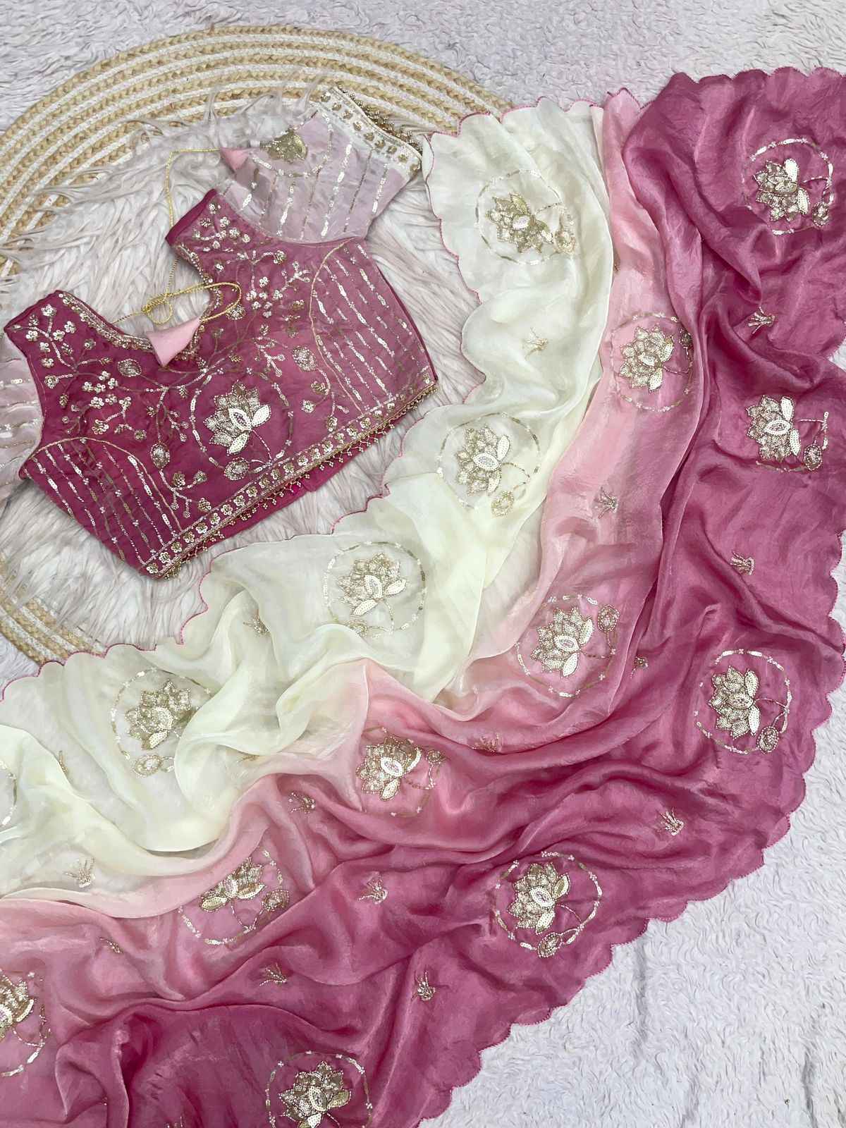 FANDY SATTIN PAIDING KHATLI  BEEDS WORK SAREE AT WHOLESALE PRICE