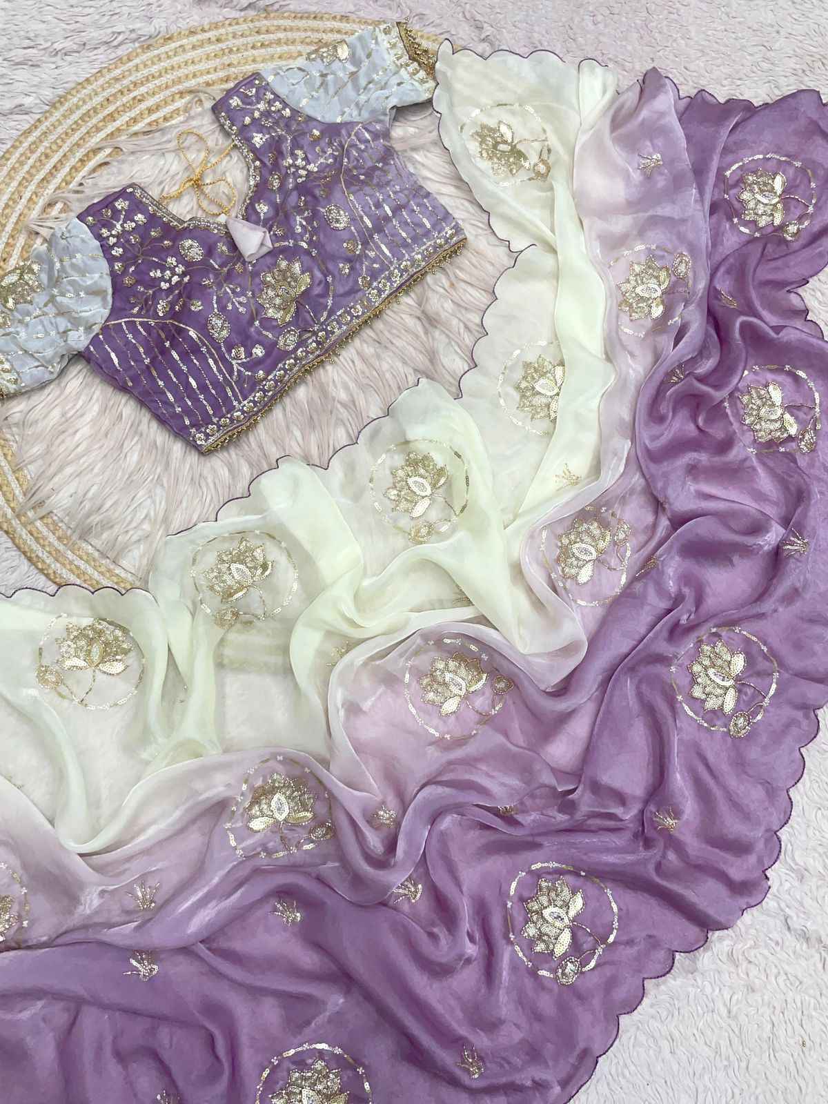 FANDY SATTIN PAIDING KHATLI  BEEDS WORK SAREE AT WHOLESALE PRICE