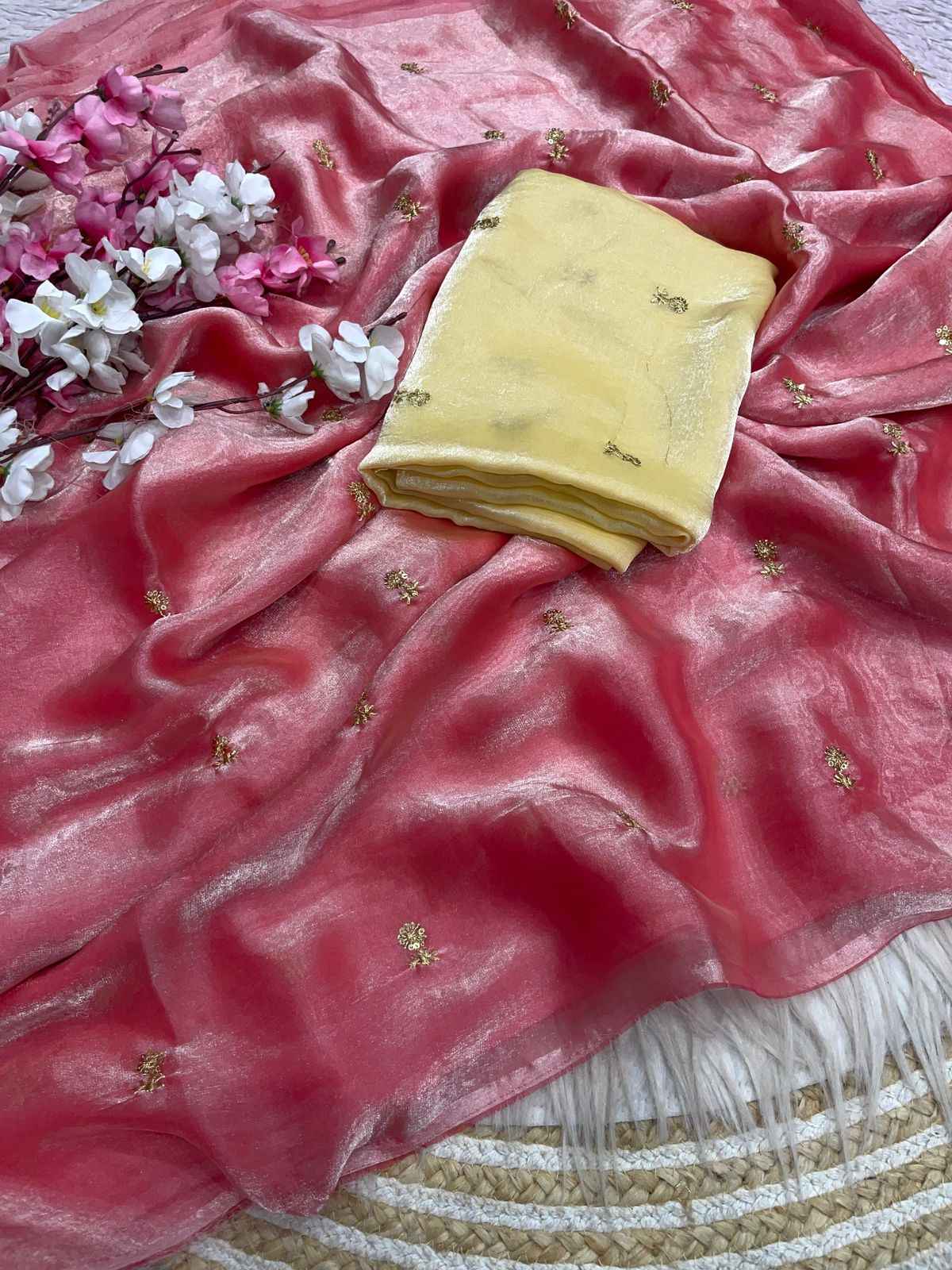  FANDY SATTIN SEQUENCE BUTTI WORK SAREE AT WHOLESALE PRICE  