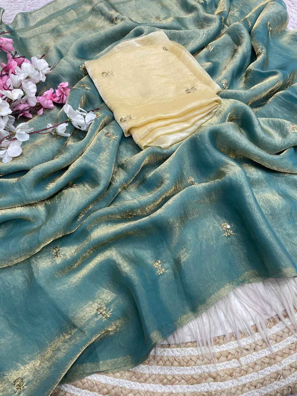  FANDY SATTIN SEQUENCE BUTTI WORK SAREE AT WHOLESALE PRICE  