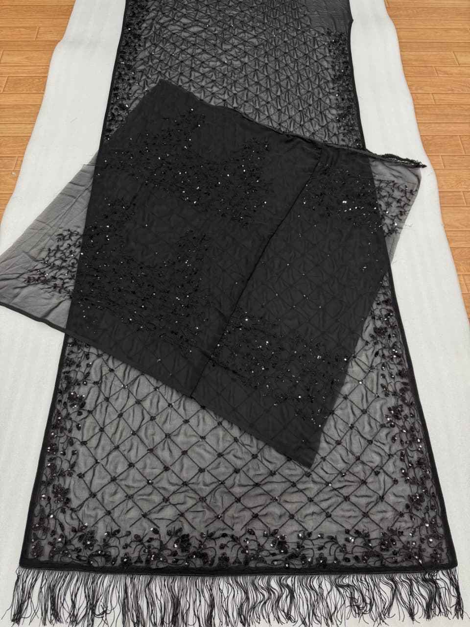 HEAVY FAUX GEORGETTE EMBROIDERY SEQUENCE WORK SAREE AT WHOLESALE PRICE