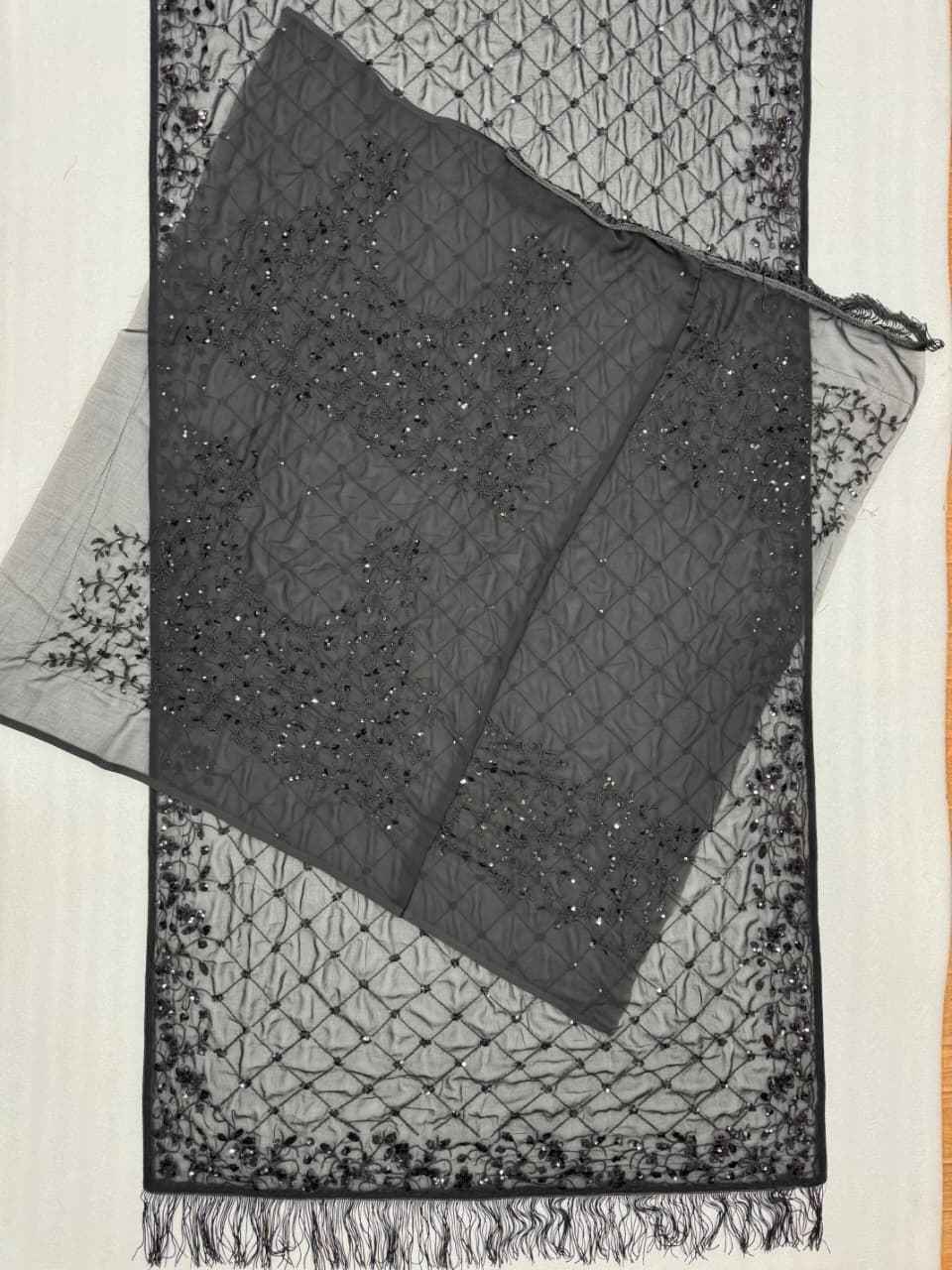 HEAVY FAUX GEORGETTE EMBROIDERY SEQUENCE WORK SAREE AT WHOLESALE PRICE