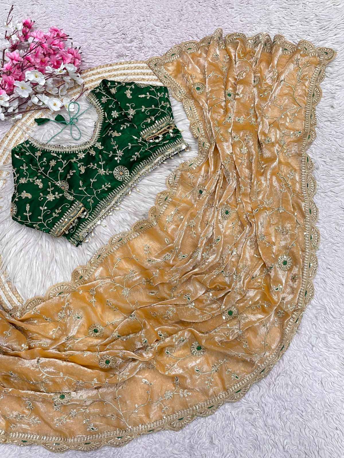 FENDY SATTIN C PALLU MULTI SEQUENCE EMBROIDERY WORK SAREE AT WHOLESALE PRICE