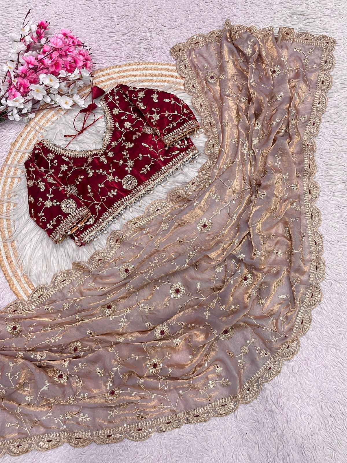 FENDY SATTIN C PALLU MULTI SEQUENCE EMBROIDERY WORK SAREE AT WHOLESALE PRICE