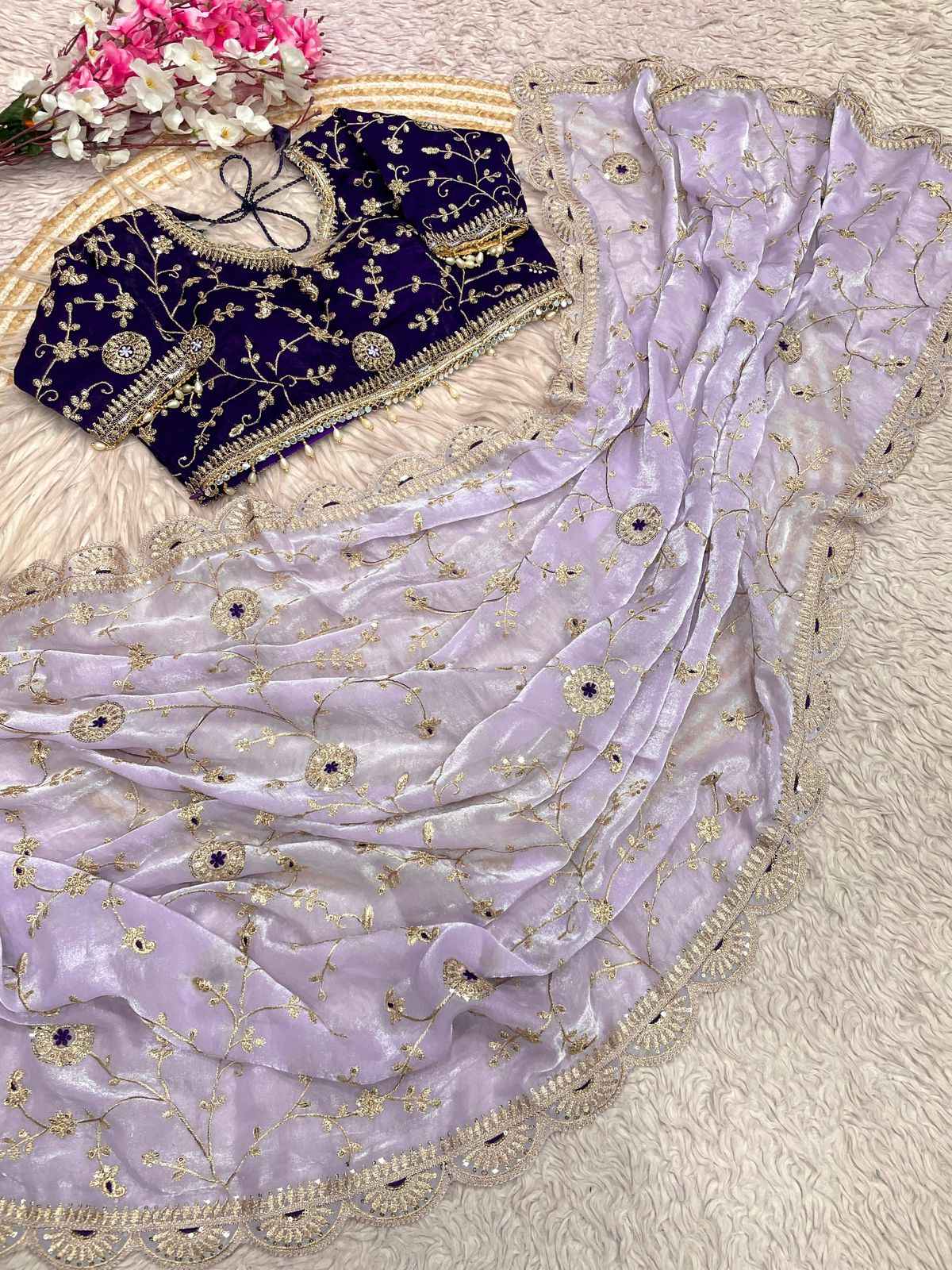 FENDY SATTIN C PALLU MULTI SEQUENCE EMBROIDERY WORK SAREE AT WHOLESALE PRICE