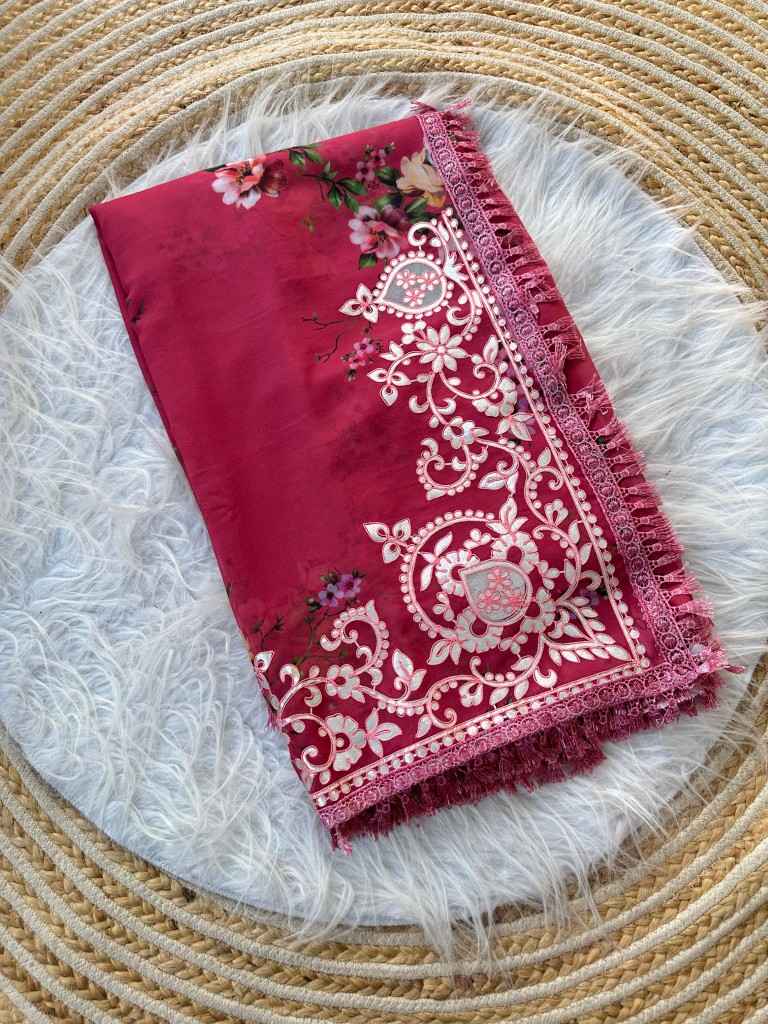 GEORGETTE FLORAL DIGITAL PRINT GOTA VELVET WORK SAREE AT WHOLESALE PRICE