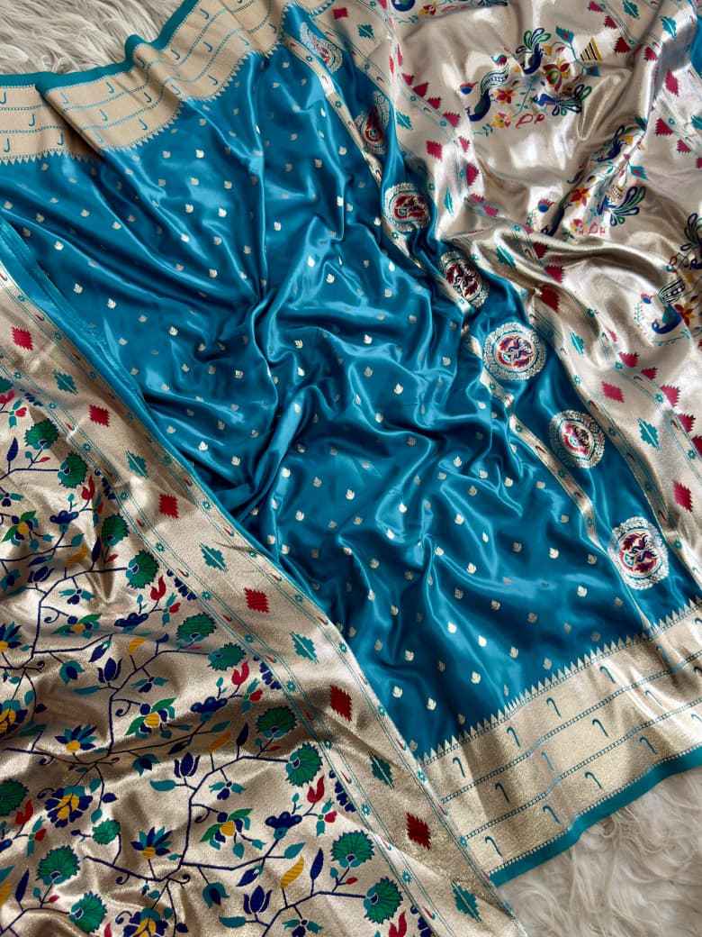 GLASS SATIN PAITHANI SILK ZARI WEAVING SAREE AT WHOLESALE PRICE