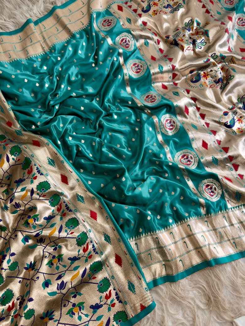 GLASS SATIN PAITHANI SILK ZARI WEAVING SAREE AT WHOLESALE PRICE