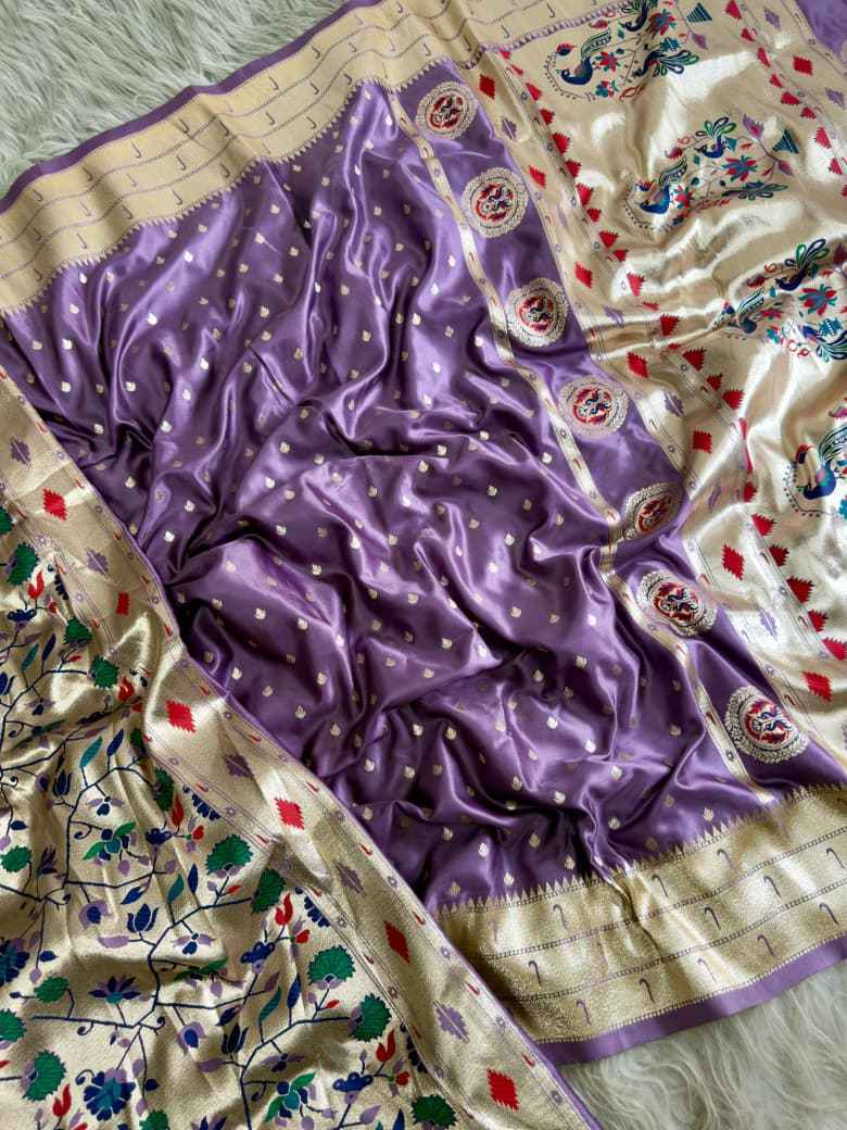 GLASS SATIN PAITHANI SILK ZARI WEAVING SAREE AT WHOLESALE PRICE