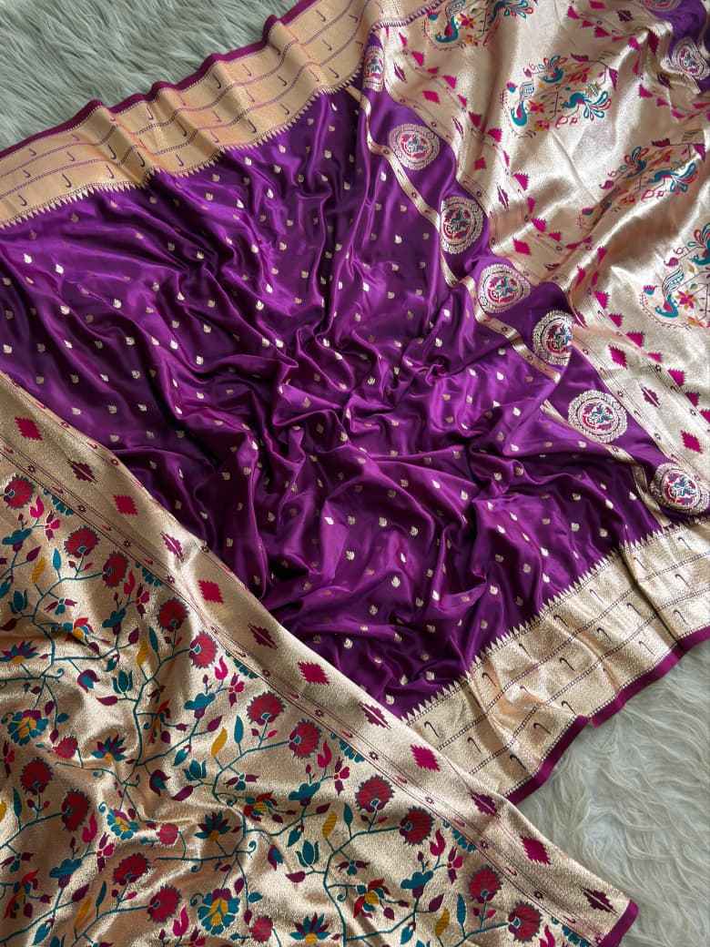 GLASS SATIN PAITHANI SILK ZARI WEAVING SAREE AT WHOLESALE PRICE