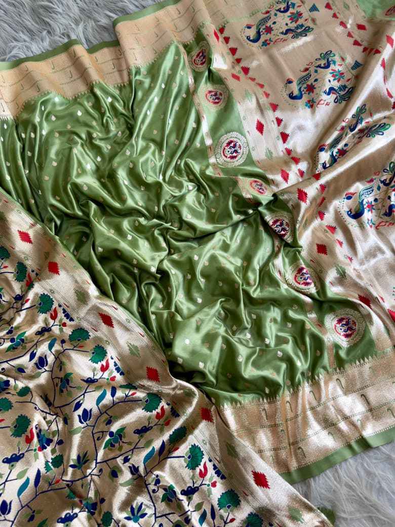 GLASS SATIN PAITHANI SILK ZARI WEAVING SAREE AT WHOLESALE PRICE