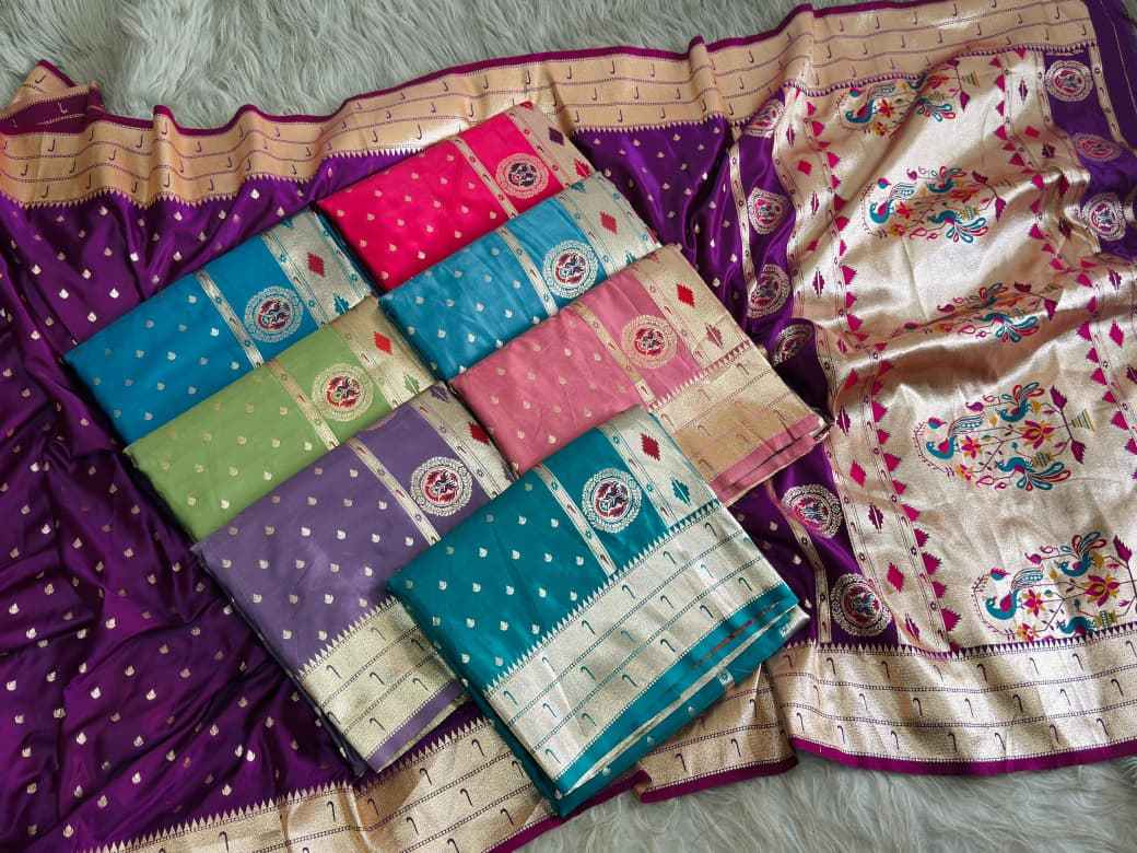 GLASS SATIN PAITHANI SILK ZARI WEAVING SAREE AT WHOLESALE PRICE