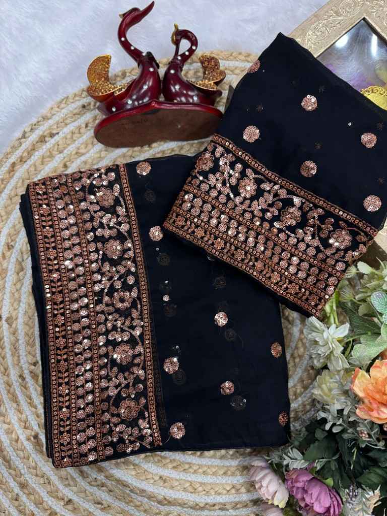 HEAVY SOFT GEORGETTE SEQUENCE EMBROIDERY WORK SAREE AT WHOLESALE PRICE